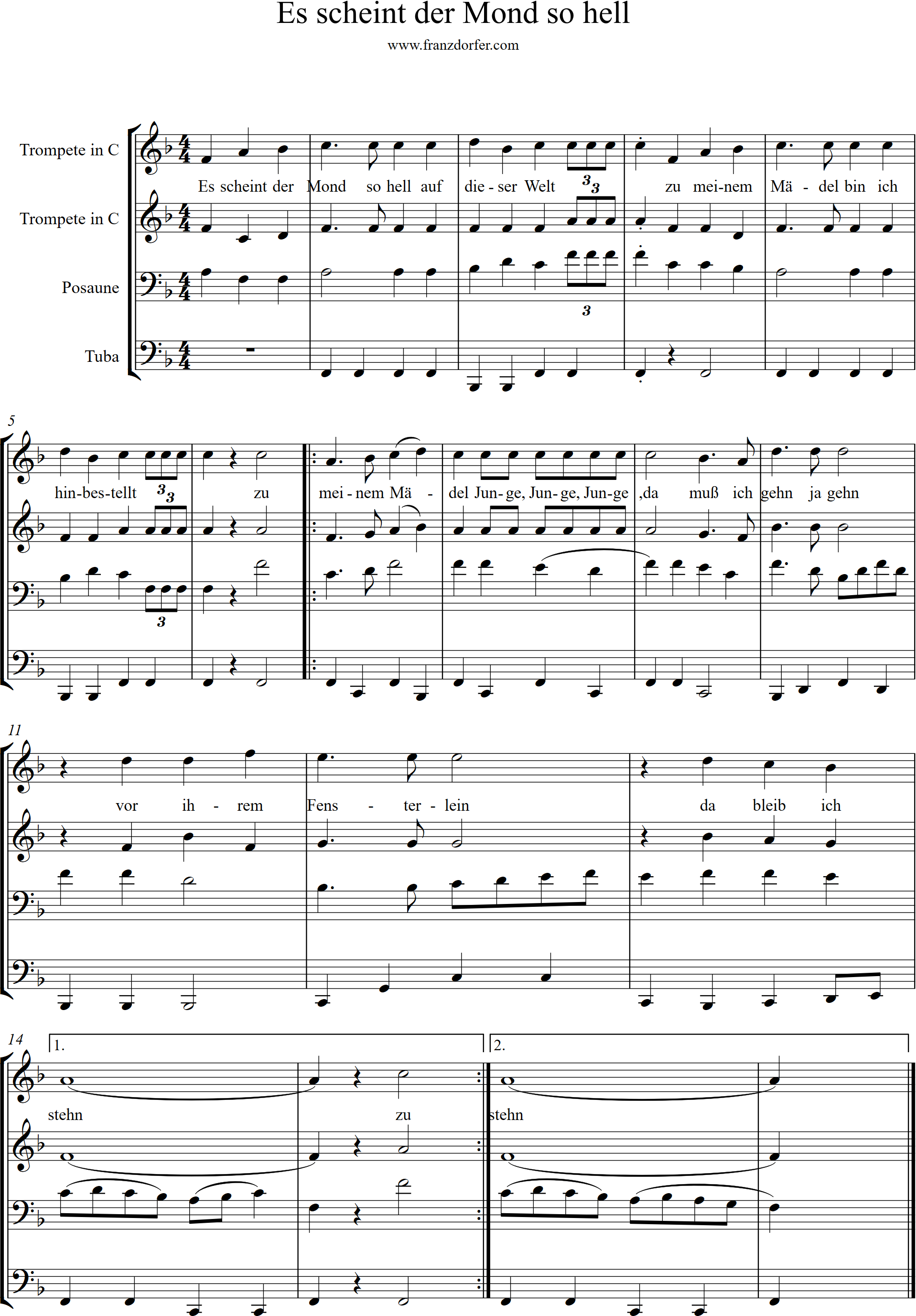 Es scheint der mond- Noten für Posaunenchor Posaunenchor- Es scheint der Mond so hell